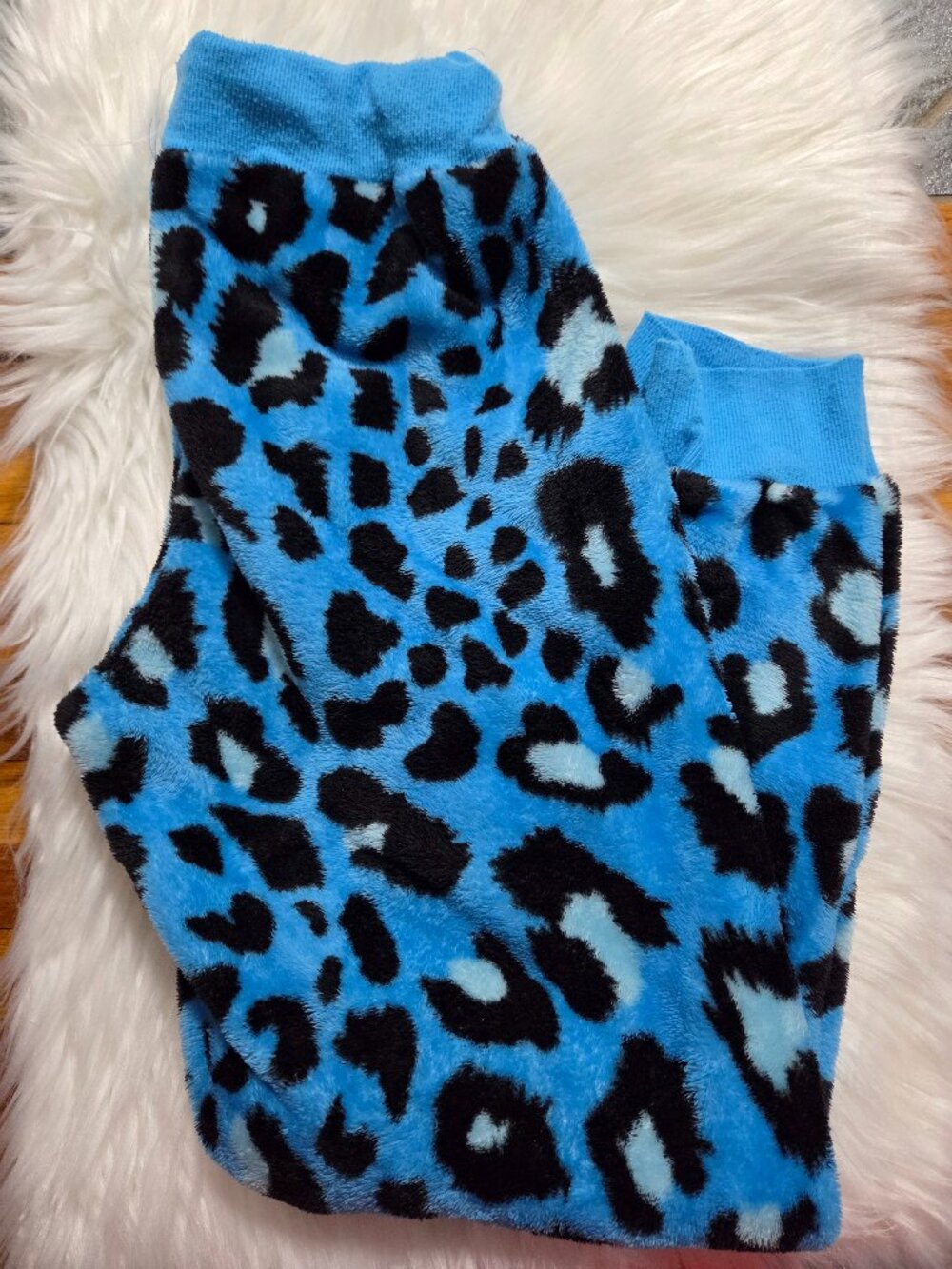 Weekending Plush Blue Leopard Print Pajama Pants